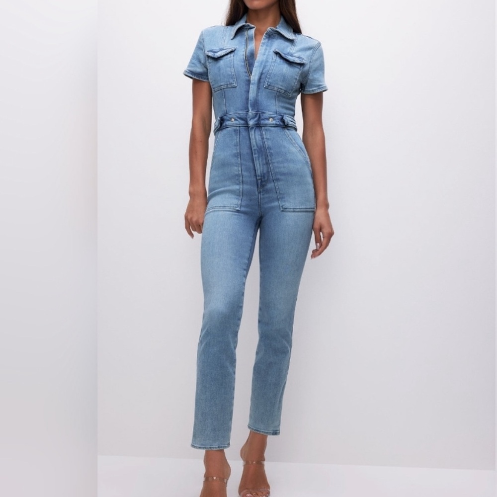 Good American Light Blue Denim Jumpsuit